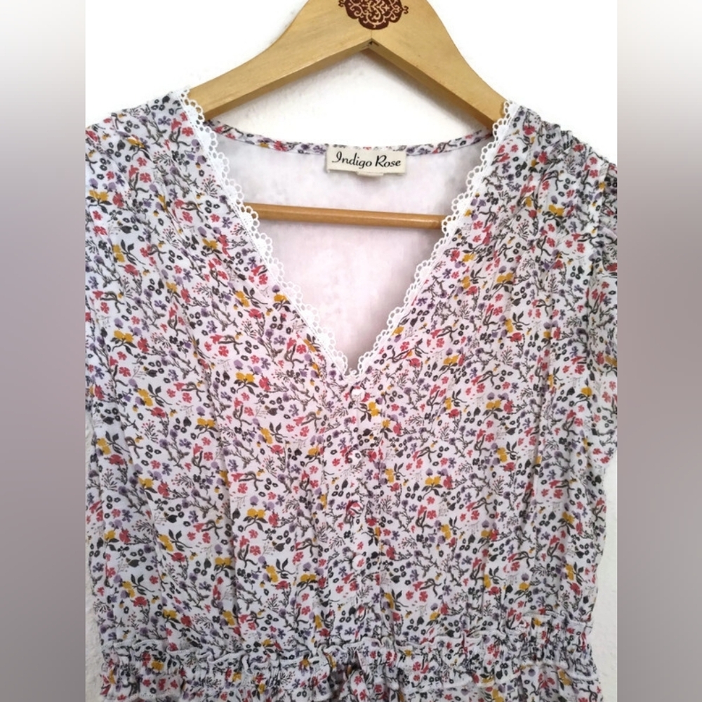 Indigo Rose Spring Floral Dress Lined Size Medium - Picture 2 of 5
